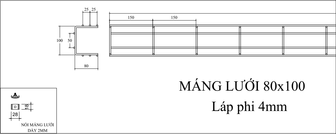 Máng lưới 80x100 lap phi 4mm