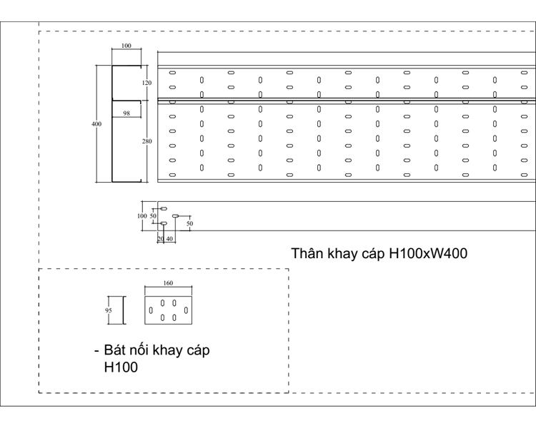 thang máng cáp Thân khay cáp H100xW400